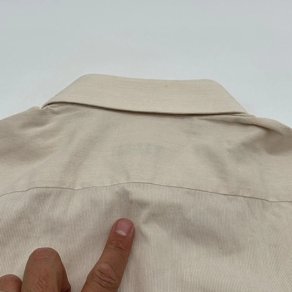 Ermenegildo Zegna Mens Beige Micro Stripe Cotton Button Down‎ Shirt Size 42 16.5